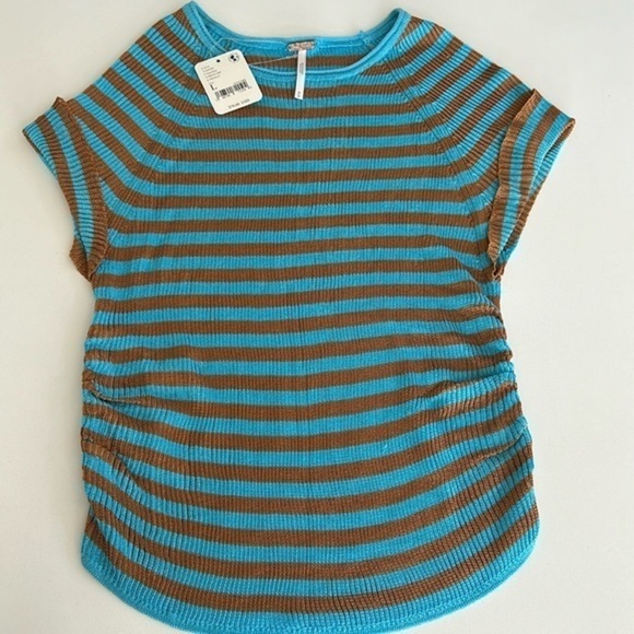 Free People Sail Away Short Sleeve Tee Savannah Blue Orange Combo Medium - Picture 1 of 12